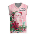 Watercolor Pink Galah Flowers Christmas Knitted V-Neck Vest Australia Christmas Vibes - Aussie Hoodie