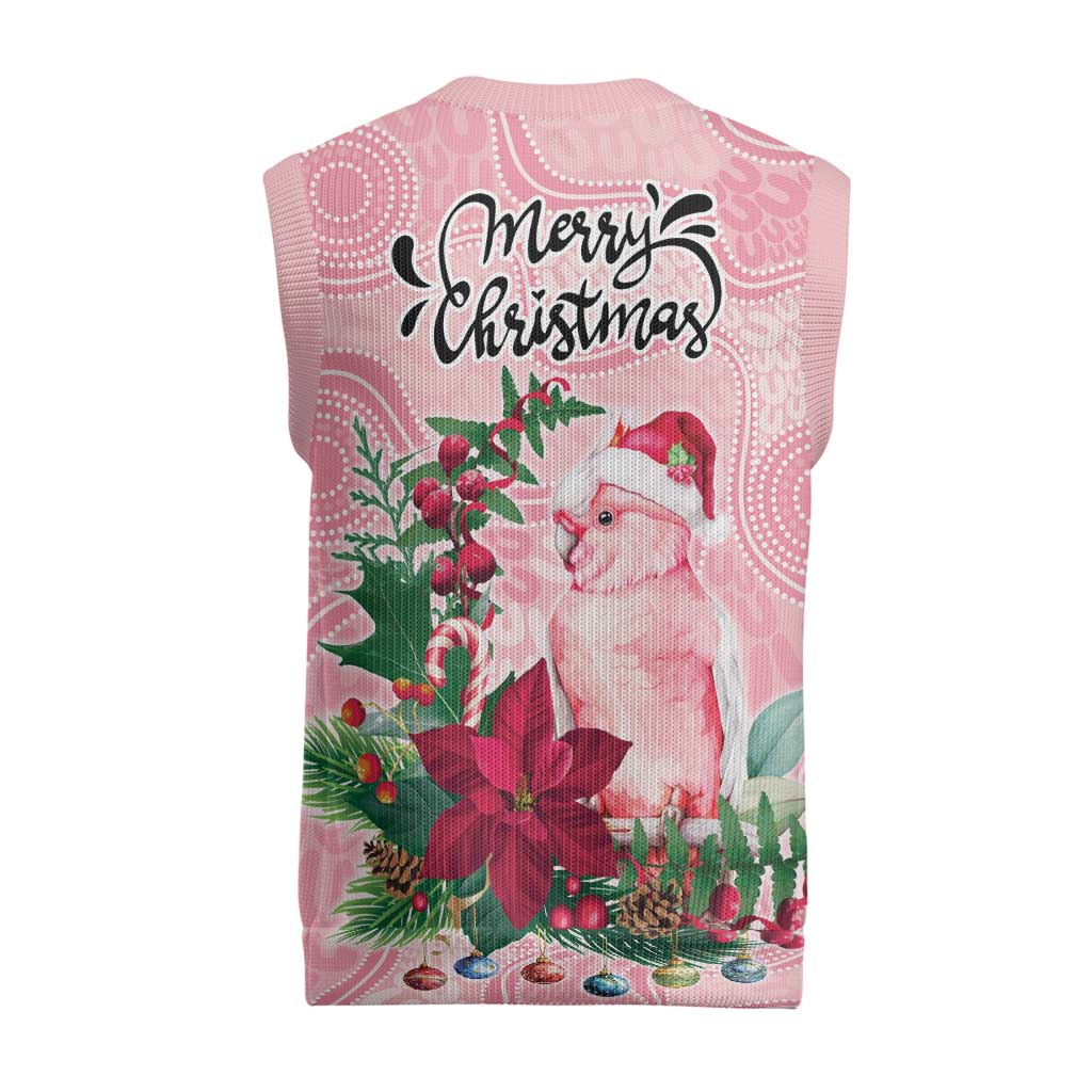 Watercolor Pink Galah Flowers Christmas Knitted V-Neck Vest Australia Christmas Vibes - Aussie Hoodie
