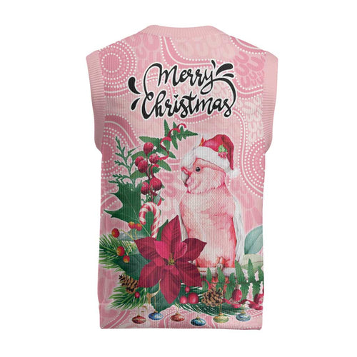 Watercolor Pink Galah Flowers Christmas Knitted V-Neck Vest Australia Christmas Vibes - Aussie Hoodie