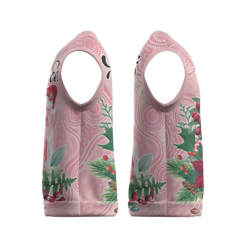 Watercolor Pink Galah Flowers Christmas Knitted V-Neck Vest Australia Christmas Vibes - Aussie Hoodie
