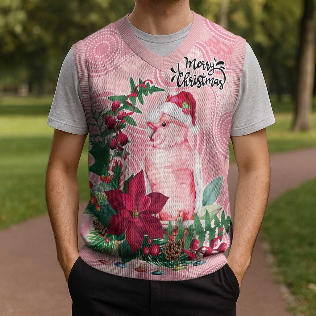 Watercolor Pink Galah Flowers Christmas Knitted V-Neck Vest Australia Christmas Vibes - Aussie Hoodie