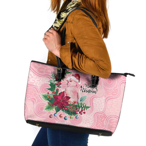 Watercolor Pink Galah Flowers Leather Tote Bag Australia Christmas Vibes - Aussie Hoodie