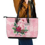 Watercolor Pink Galah Flowers Leather Tote Bag Australia Christmas Vibes - Aussie Hoodie