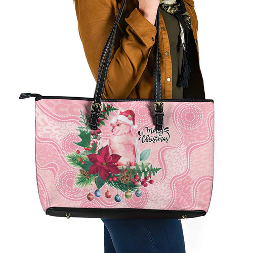 Watercolor Pink Galah Flowers Leather Tote Bag Australia Christmas Vibes - Aussie Hoodie