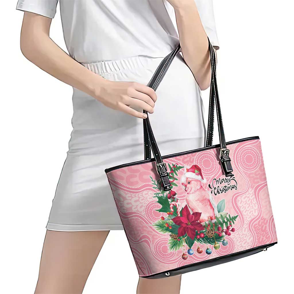 Watercolor Pink Galah Flowers Leather Tote Bag Australia Christmas Vibes - Aussie Hoodie