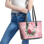 Watercolor Pink Galah Flowers Leather Tote Bag Australia Christmas Vibes - Aussie Hoodie