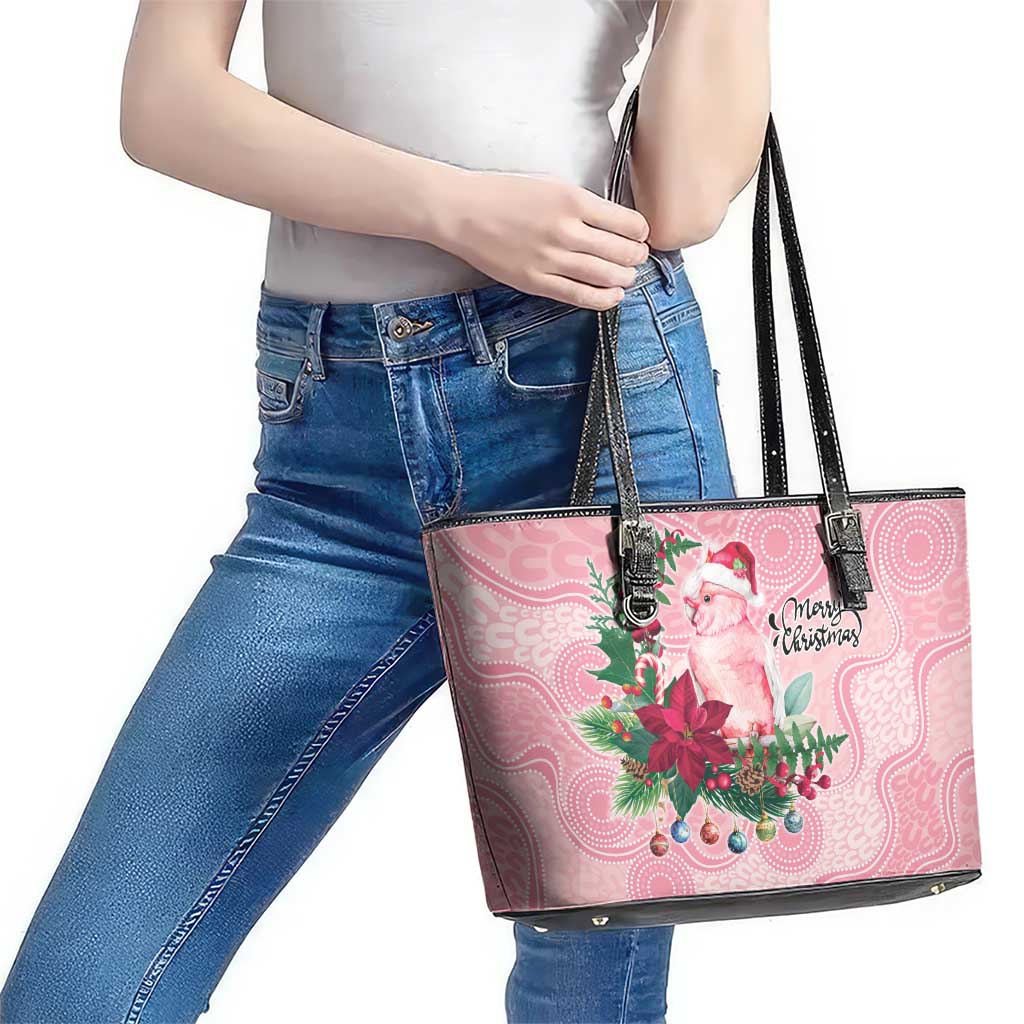 Watercolor Pink Galah Flowers Leather Tote Bag Australia Christmas Vibes - Aussie Hoodie