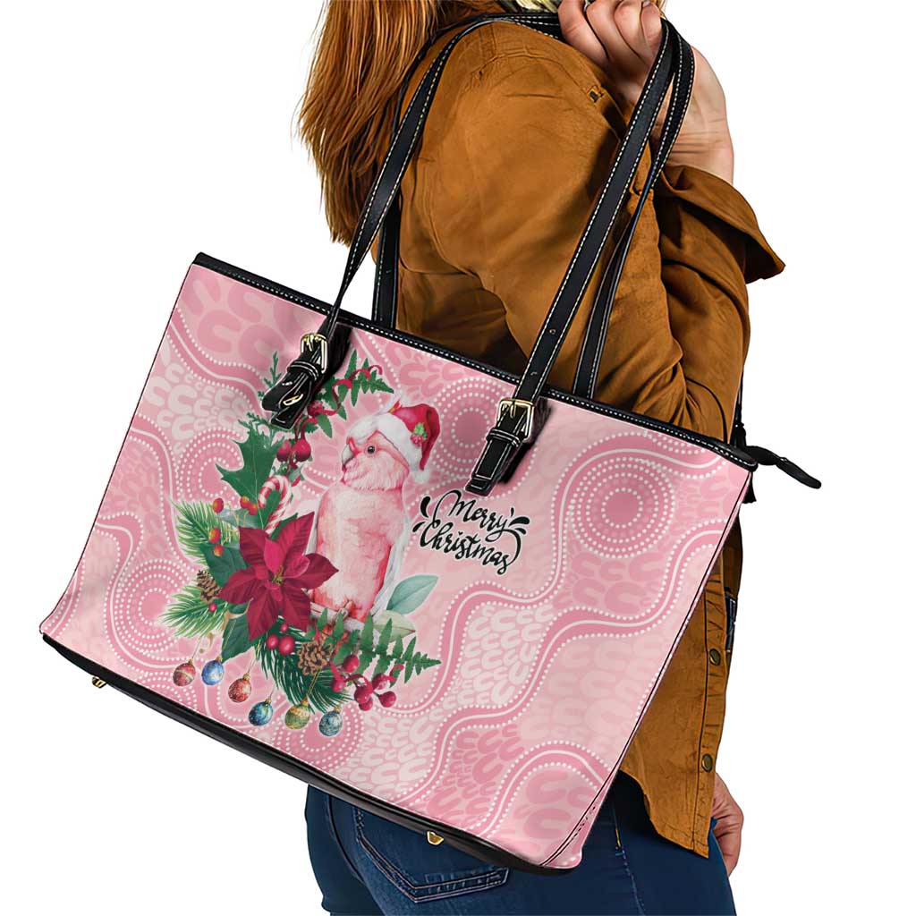 Watercolor Pink Galah Flowers Leather Tote Bag Australia Christmas Vibes - Aussie Hoodie