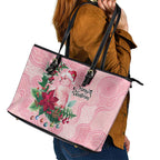 Watercolor Pink Galah Flowers Leather Tote Bag Australia Christmas Vibes - Aussie Hoodie