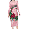 Watercolor Pink Galah Flowers Long Sleeve Bodycon Dress Australia Christmas Vibes - Aussie Hoodie