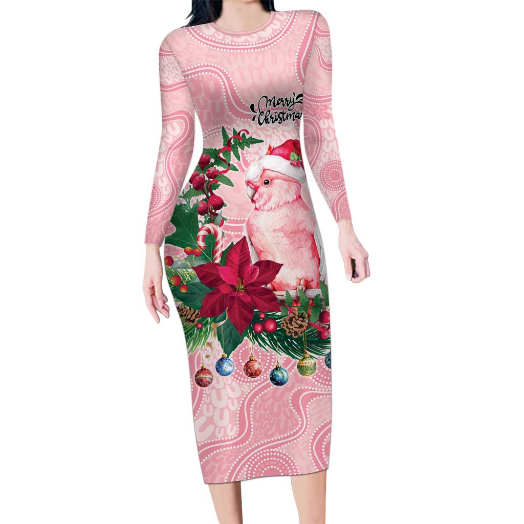 Watercolor Pink Galah Flowers Long Sleeve Bodycon Dress Australia Christmas Vibes - Aussie Hoodie