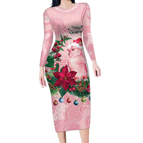 Watercolor Pink Galah Flowers Long Sleeve Bodycon Dress Australia Christmas Vibes - Aussie Hoodie