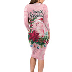 Watercolor Pink Galah Flowers Long Sleeve Bodycon Dress Australia Christmas Vibes - Aussie Hoodie