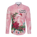 Watercolor Pink Galah Flowers Long Sleeve Button Shirt Australia Christmas Vibes - Aussie Hoodie
