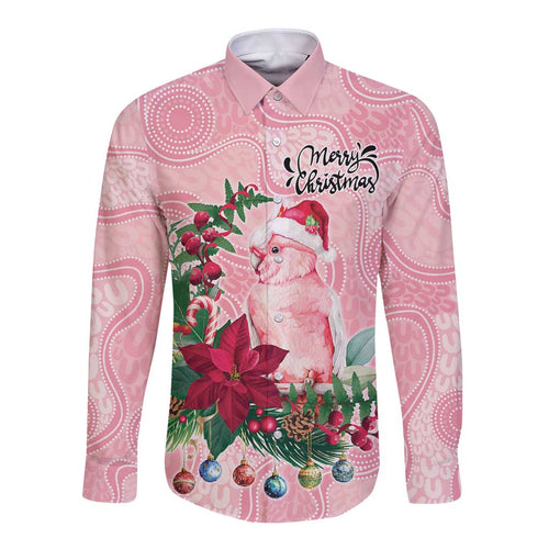 Watercolor Pink Galah Flowers Long Sleeve Button Shirt Australia Christmas Vibes - Aussie Hoodie