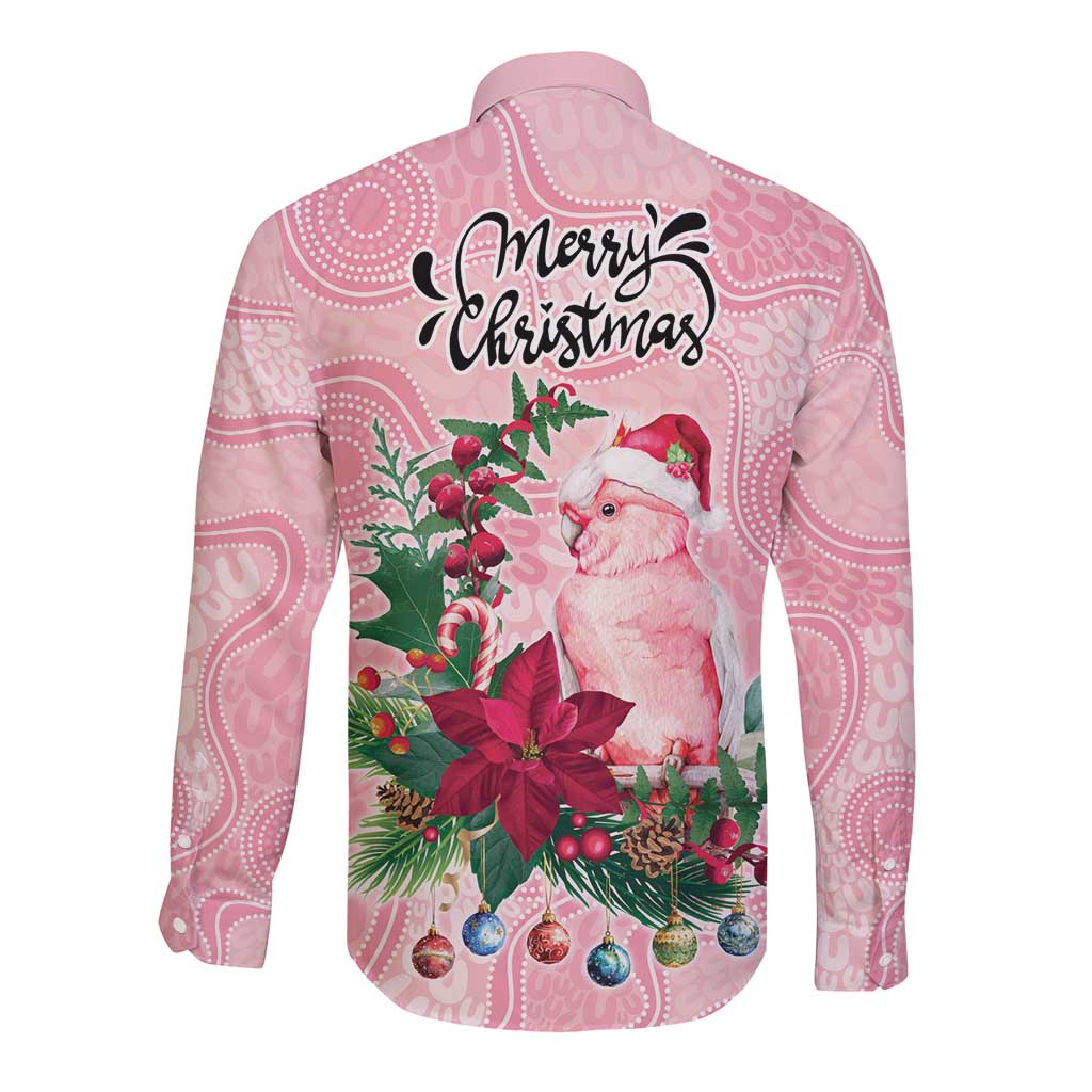 Watercolor Pink Galah Flowers Long Sleeve Button Shirt Australia Christmas Vibes - Aussie Hoodie