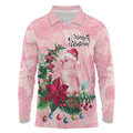 Watercolor Pink Galah Flowers Long Sleeve Polo Shirt Australia Christmas Vibes - Aussie Hoodie