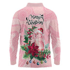 Watercolor Pink Galah Flowers Long Sleeve Polo Shirt Australia Christmas Vibes - Aussie Hoodie