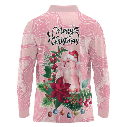 Watercolor Pink Galah Flowers Long Sleeve Polo Shirt Australia Christmas Vibes - Aussie Hoodie