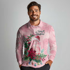 Watercolor Pink Galah Flowers Long Sleeve Polo Shirt Australia Christmas Vibes - Aussie Hoodie