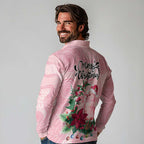 Watercolor Pink Galah Flowers Long Sleeve Polo Shirt Australia Christmas Vibes - Aussie Hoodie