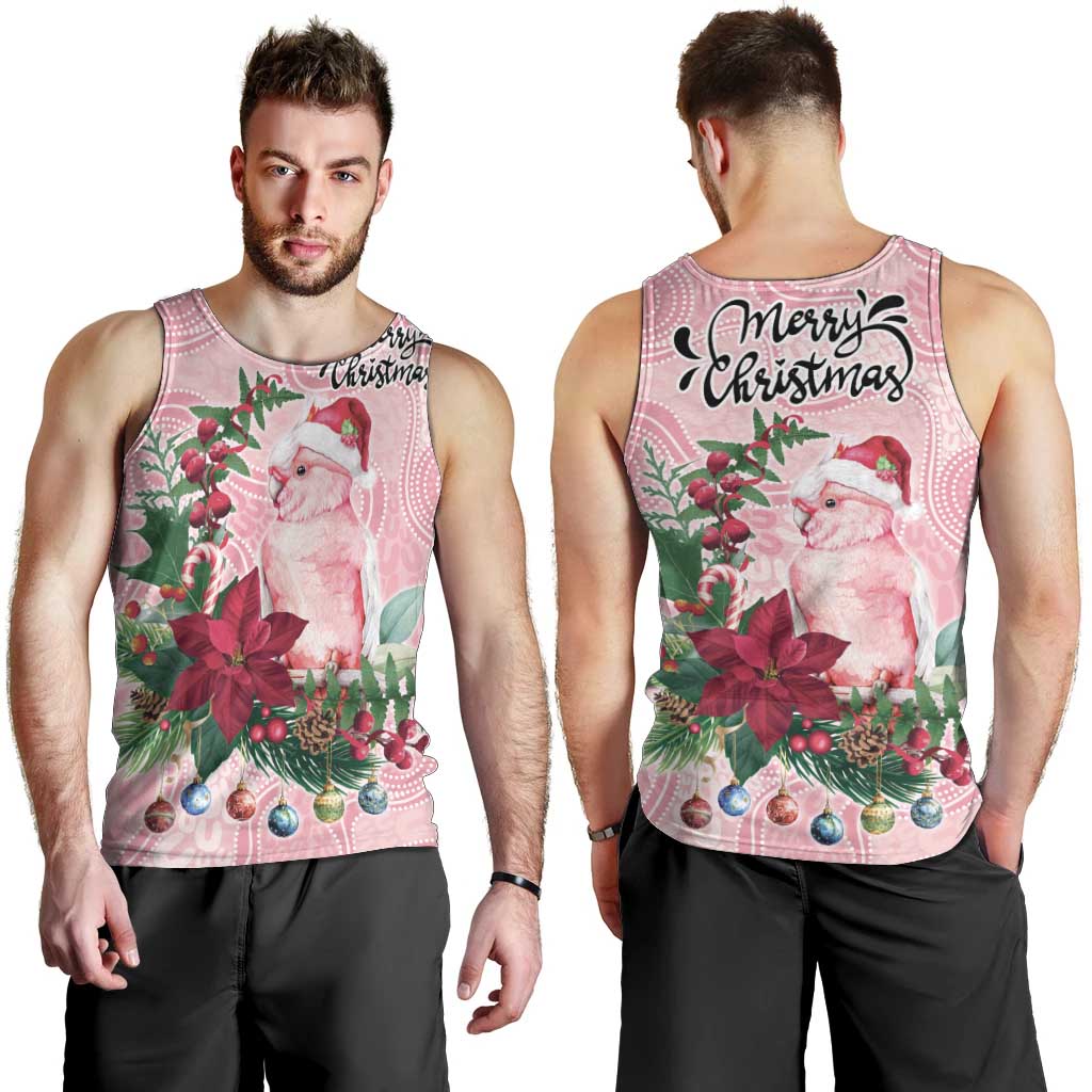 Watercolor Pink Galah Flowers Men Tank Top Australia Christmas Vibes - Aussie Hoodie