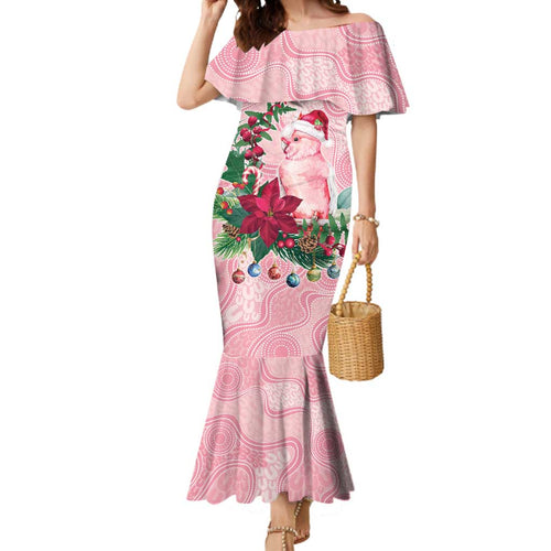 Watercolor Pink Galah Flowers Mermaid Dress Australia Christmas Vibes - Aussie Hoodie