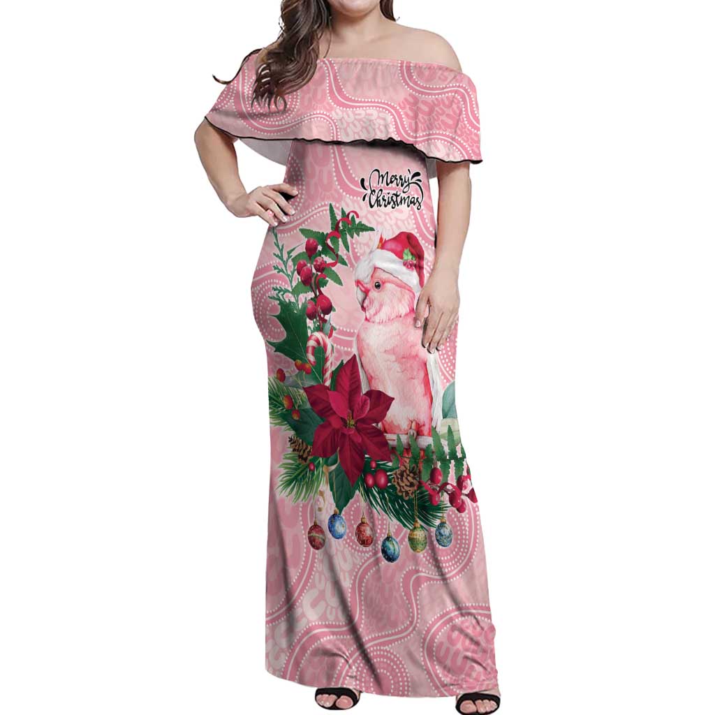 Watercolor Pink Galah Flowers Off Shoulder Maxi Dress Australia Christmas Vibes - Aussie Hoodie