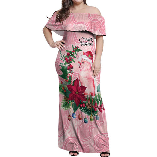 Watercolor Pink Galah Flowers Off Shoulder Maxi Dress Australia Christmas Vibes - Aussie Hoodie