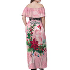 Watercolor Pink Galah Flowers Off Shoulder Maxi Dress Australia Christmas Vibes - Aussie Hoodie
