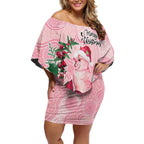 Watercolor Pink Galah Flowers Off Shoulder Short Dress Australia Christmas Vibes - Aussie Hoodie
