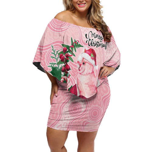 Watercolor Pink Galah Flowers Off Shoulder Short Dress Australia Christmas Vibes - Aussie Hoodie