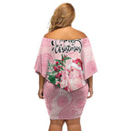 Watercolor Pink Galah Flowers Off Shoulder Short Dress Australia Christmas Vibes - Aussie Hoodie