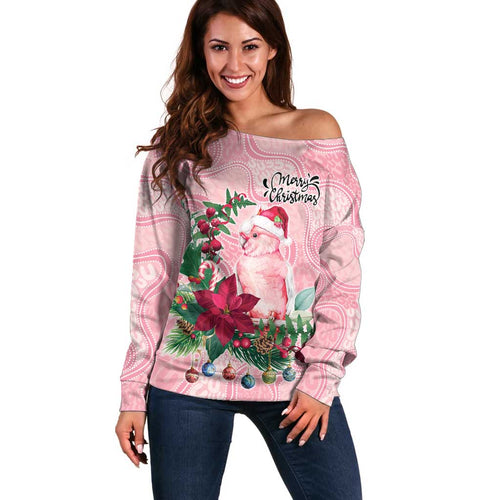 Watercolor Pink Galah Flowers Off Shoulder Sweater Australia Christmas Vibes - Aussie Hoodie