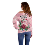 Watercolor Pink Galah Flowers Off Shoulder Sweater Australia Christmas Vibes - Aussie Hoodie