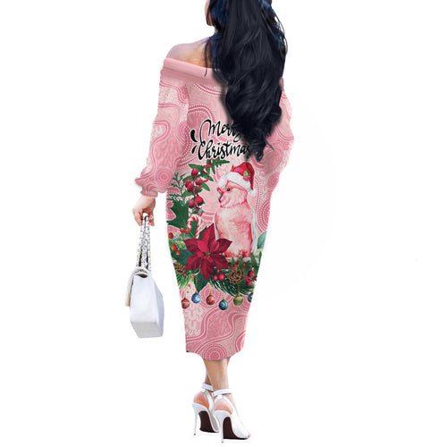 Watercolor Pink Galah Flowers Off The Shoulder Long Sleeve Dress Australia Christmas Vibes - Aussie Hoodie