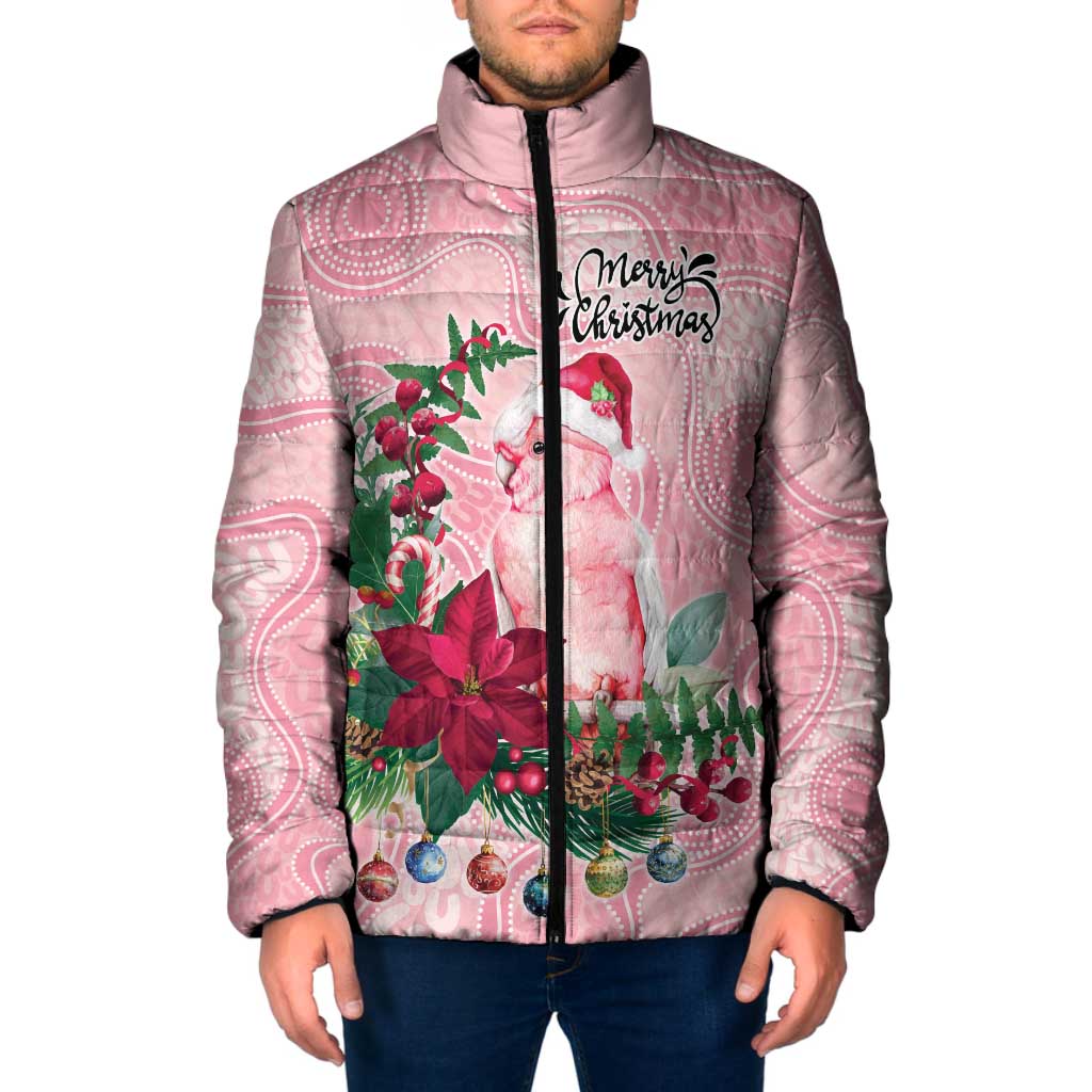Watercolor Pink Galah Flowers Padded Jacket Australia Christmas Vibes - Aussie Hoodie