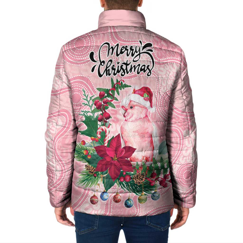 Watercolor Pink Galah Flowers Padded Jacket Australia Christmas Vibes - Aussie Hoodie