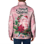 Watercolor Pink Galah Flowers Padded Jacket Australia Christmas Vibes - Aussie Hoodie