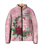 Watercolor Pink Galah Flowers Padded Jacket Australia Christmas Vibes - Aussie Hoodie