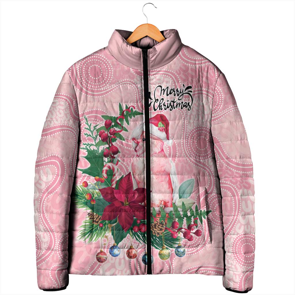Watercolor Pink Galah Flowers Padded Jacket Australia Christmas Vibes - Aussie Hoodie