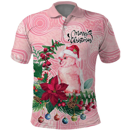 Watercolor Pink Galah Flowers Polo Shirt Australia Christmas Vibes - Aussie Hoodie
