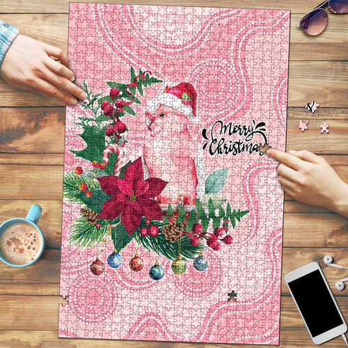Watercolor Pink Galah Flowers Puzzle Australia Christmas Vibes - Aussie Hoodie