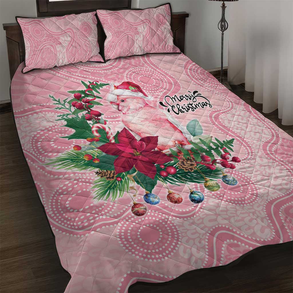 Watercolor Pink Galah Flowers Quilt Bed Set Australia Christmas Vibes - Aussie Hoodie