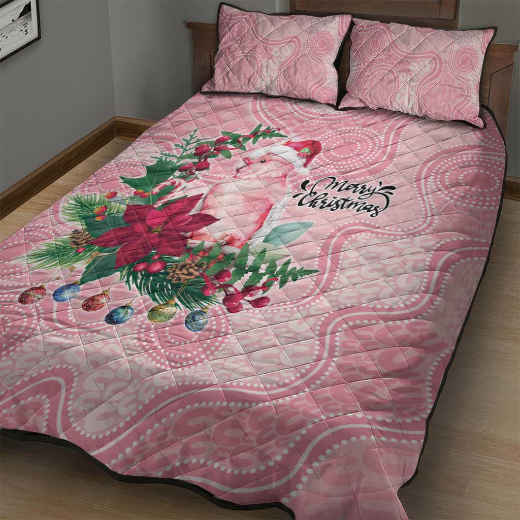 Watercolor Pink Galah Flowers Quilt Bed Set Australia Christmas Vibes - Aussie Hoodie