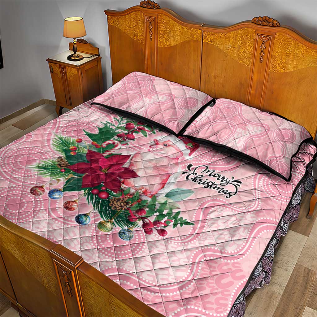 Watercolor Pink Galah Flowers Quilt Bed Set Australia Christmas Vibes - Aussie Hoodie