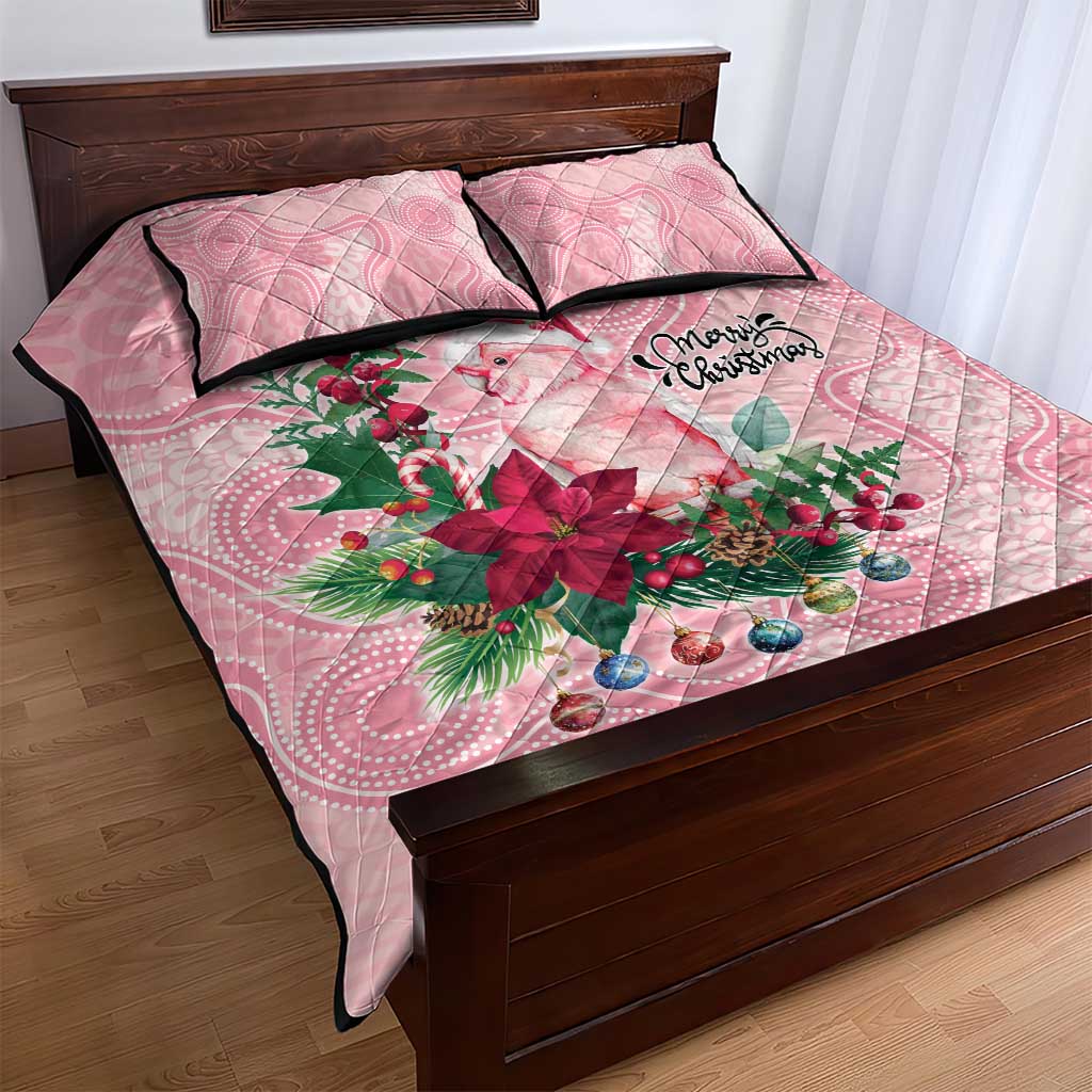 Watercolor Pink Galah Flowers Quilt Bed Set Australia Christmas Vibes - Aussie Hoodie