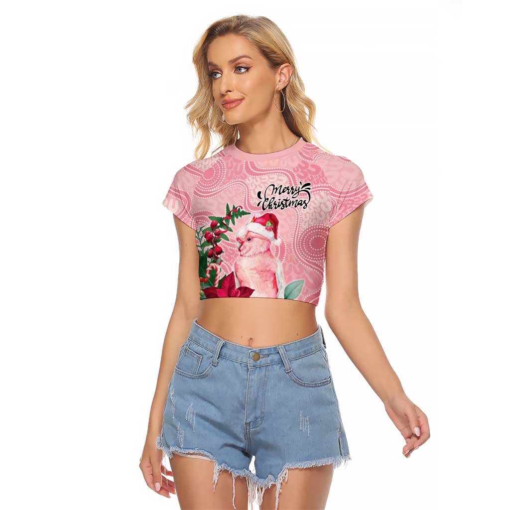 Watercolor Pink Galah Flowers Raglan Cropped T Shirt Australia Christmas Vibes - Aussie Hoodie
