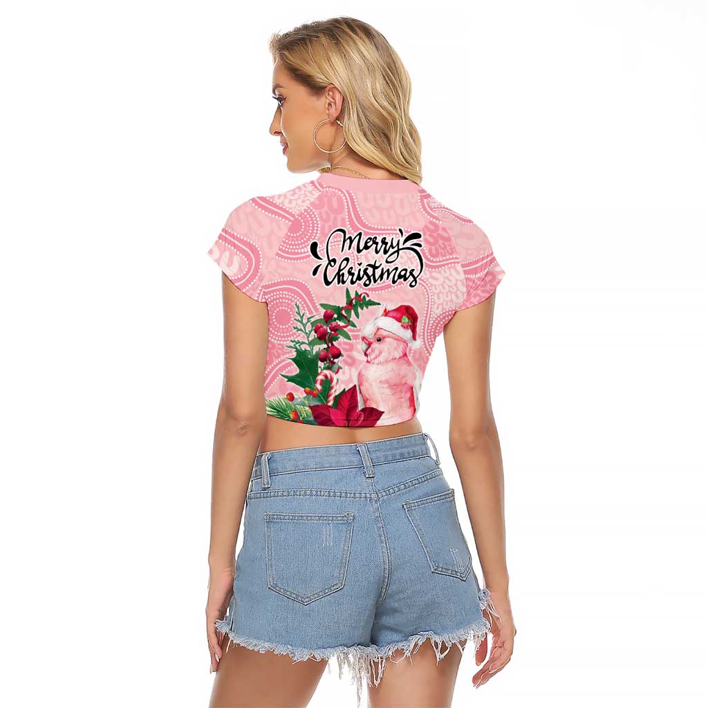 Watercolor Pink Galah Flowers Raglan Cropped T Shirt Australia Christmas Vibes - Aussie Hoodie