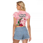 Watercolor Pink Galah Flowers Raglan Cropped T Shirt Australia Christmas Vibes - Aussie Hoodie